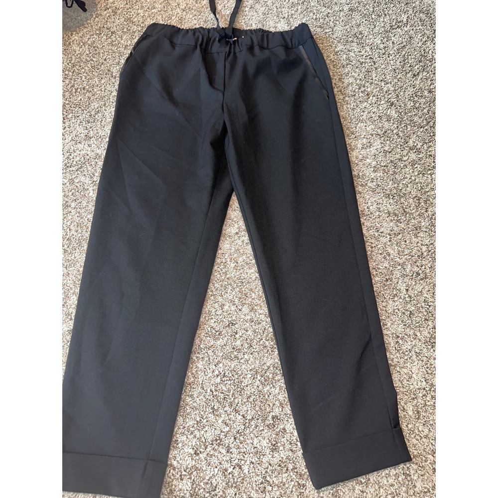 Semicouture Black Drawstring Waist‎ Cuffed Ankle Pull On Pants Trousers Size 14